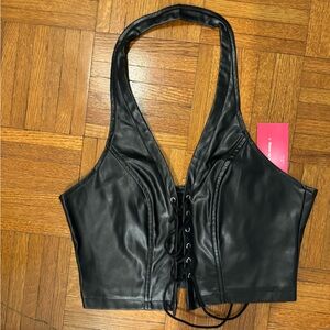 Leather lace up halter top